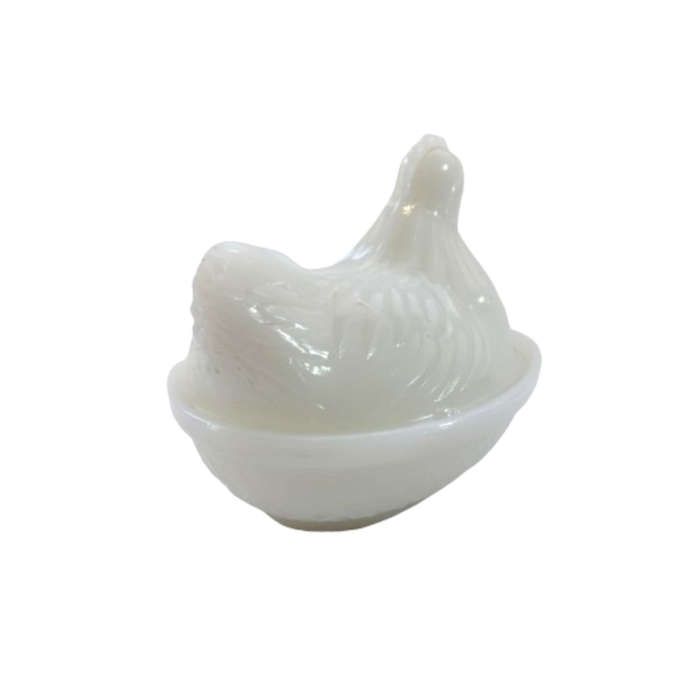 Vintage Milk White Pressed Glass Chicken / Hen Nest Lidded Dish