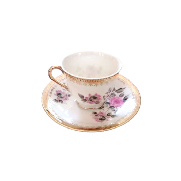 English Fine Bone China Rose Cup and Saucer Duo