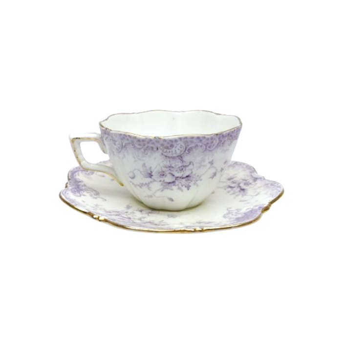 Antique Bone China White with Lilac Flowers Trio