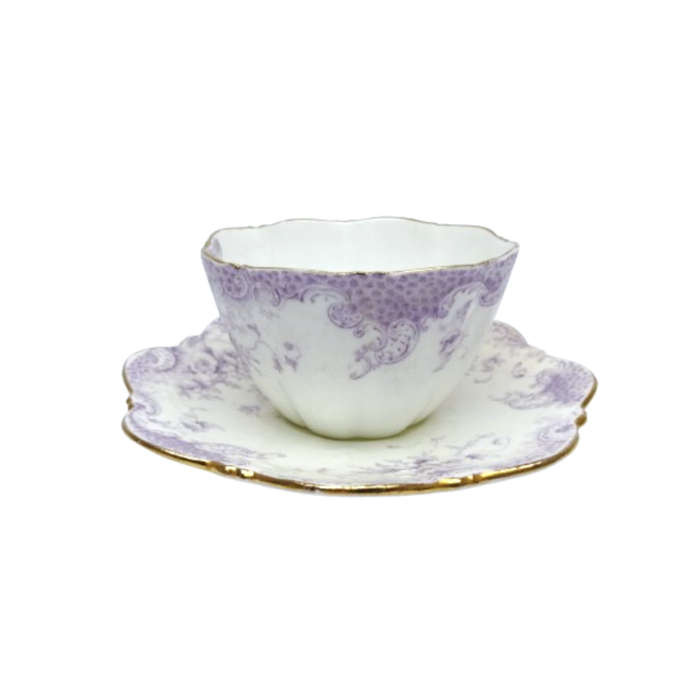 Antique Bone China White with Lilac Flowers Trio