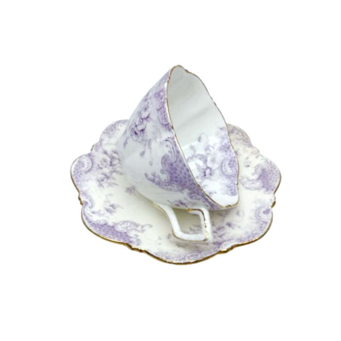 Antique Bone China White with Lilac Flowers Trio
