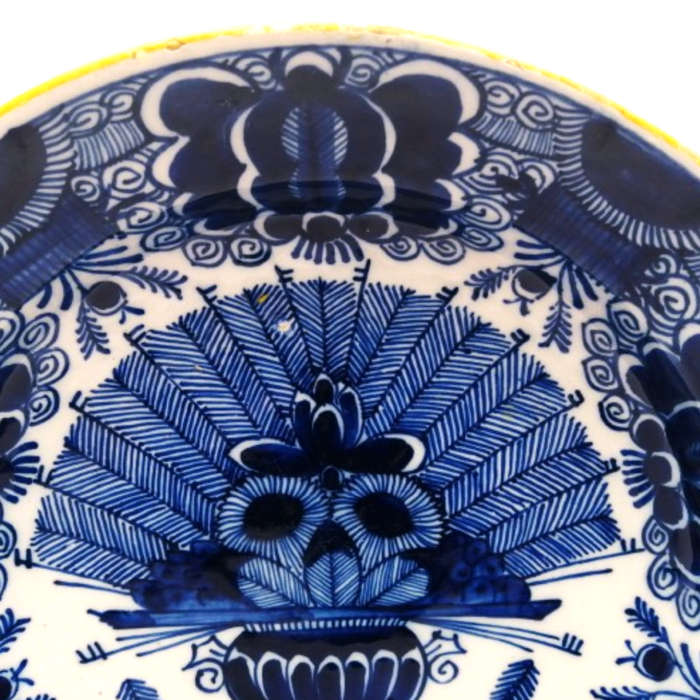 Antique 18th-Century Dutch Delft charger with the `Peacock` pattern, circa 1750