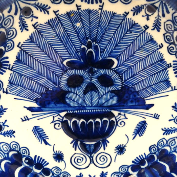 Antique 18th-Century Dutch Delft charger with the `Peacock` pattern, circa 1750