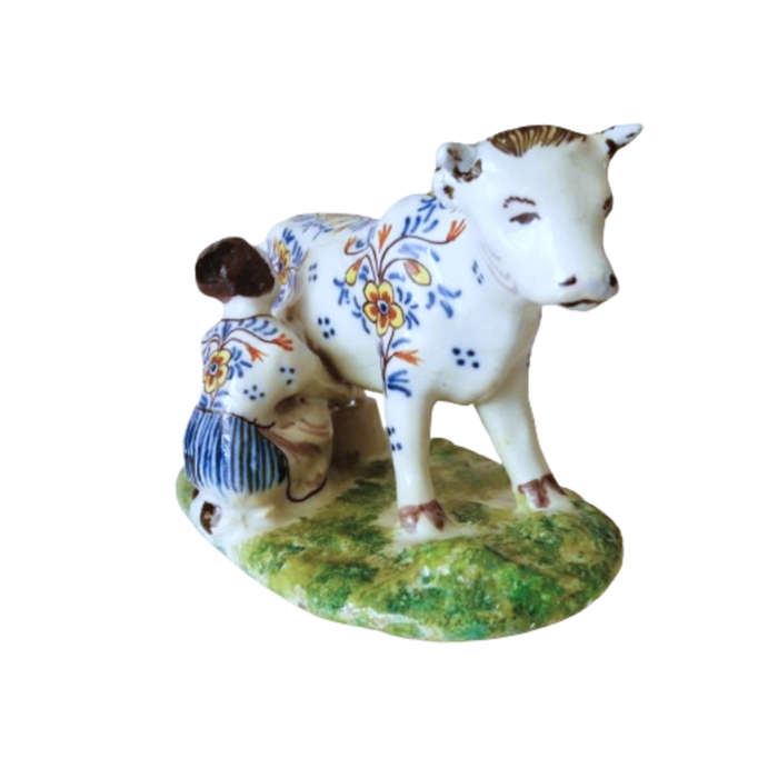 Delft Polychrome Cow and Milkmaid Porceleyne Lampetkan 1778-1811