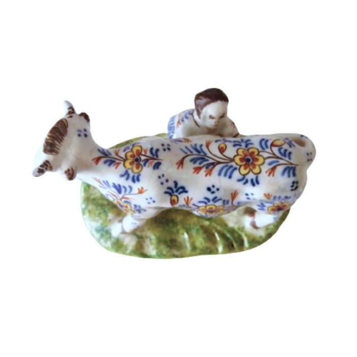 Delft Polychrome Cow and Milkmaid Porceleyne Lampetkan 1778-1811