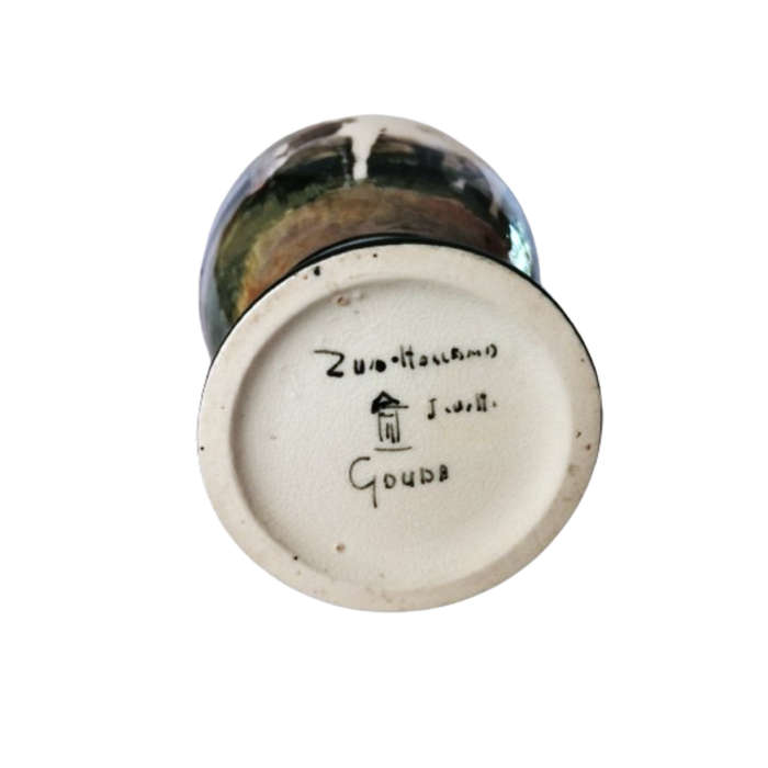 Gouda Zuid Hand Painted Cows Paysage Vase c.1910