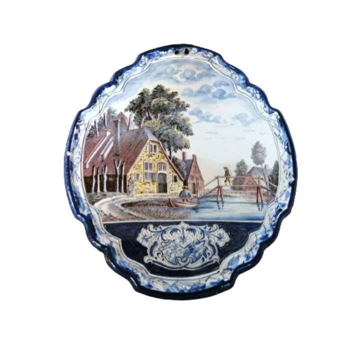 Antique Royal Tichelaar Makkum Majolica Dutch Plaque Plate Delft Blue
