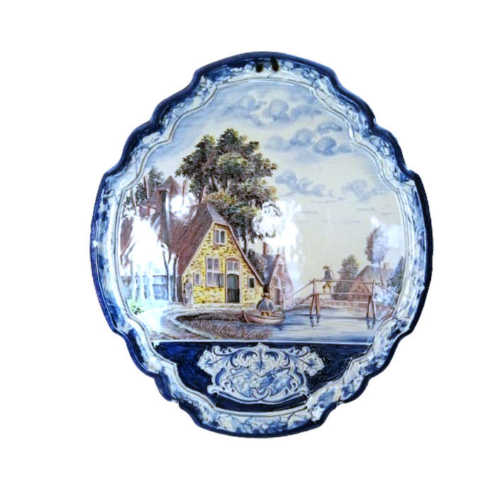 Antique Royal Tichelaar Makkum Majolica Dutch Plaque Plate Delft Blue