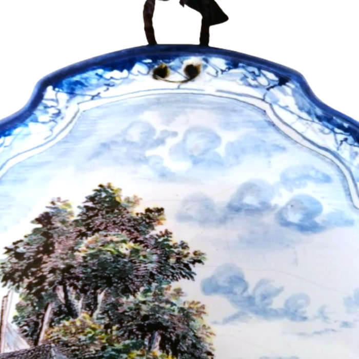 Antique Royal Tichelaar Makkum Majolica Dutch Plaque Plate Delft Blue