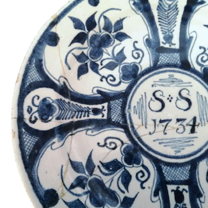 Antique Delft Blue Holland c18th Decorative Wedding Wall Plate