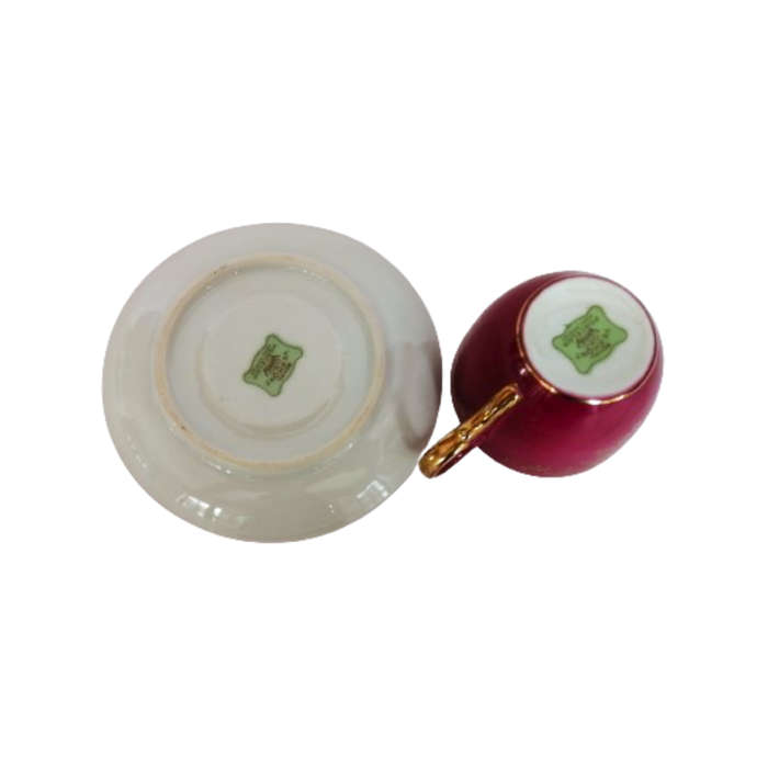 Royal Vermont Red and Gold Cup and Saucer Duo