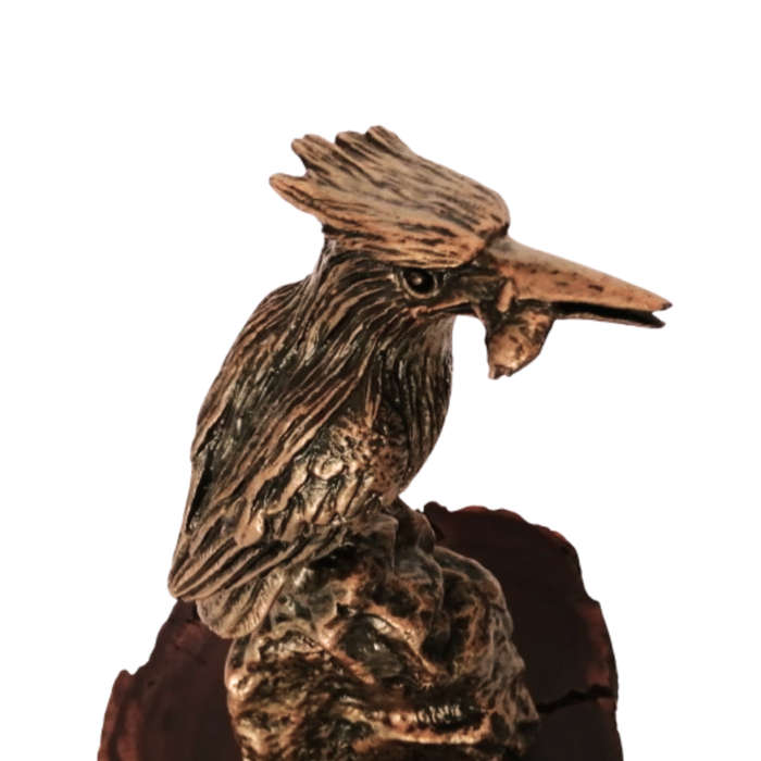 Bushcalls Cold Bronze Kingfisher Statue on Wooden Base