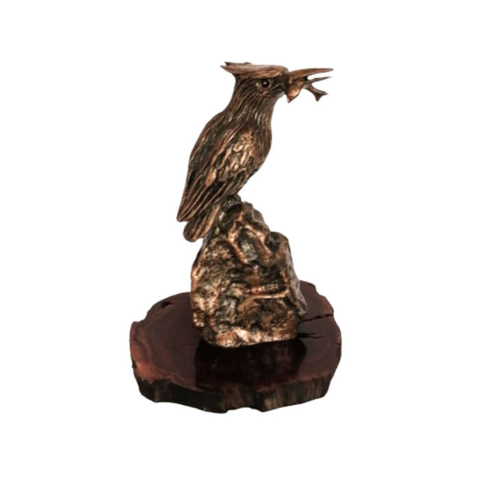 Bushcalls Cold Bronze Kingfisher Statue on Wooden Base