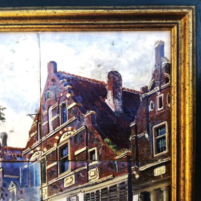 Framed Delft Polychrome Pottery c18`s Tiles Scene of Utrecht Jan Mynhef