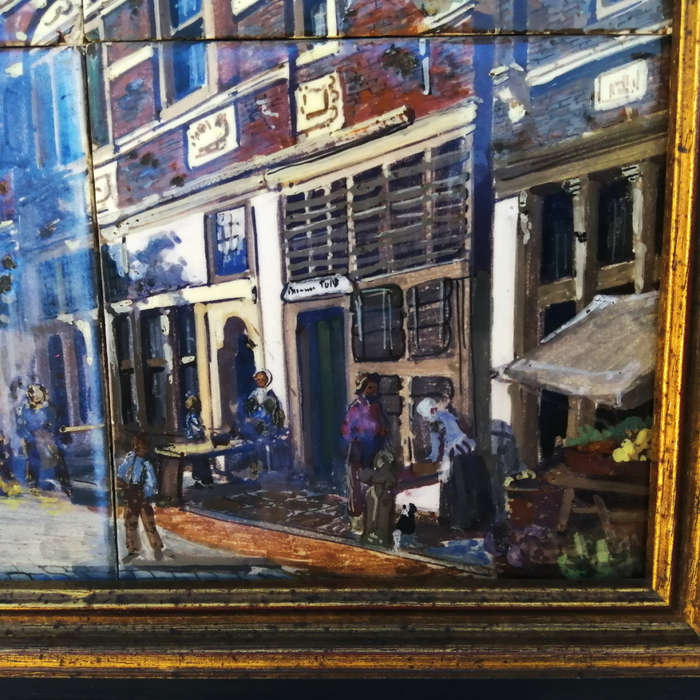 Framed Delft Polychrome Pottery c18`s Tiles Scene of Utrecht Jan Mynhef