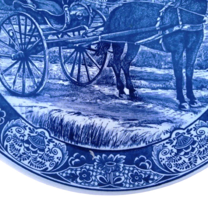 Delft Chemkefa Delfts Blauw Horse and cart Windmill ceramic wall hanging plate