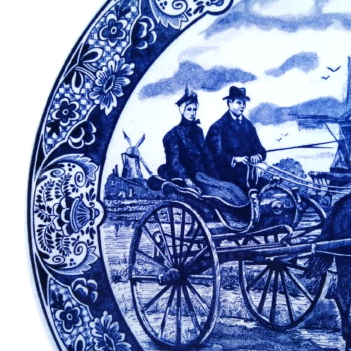 Delft Chemkefa Delfts Blauw Horse and cart Windmill ceramic wall hanging plate