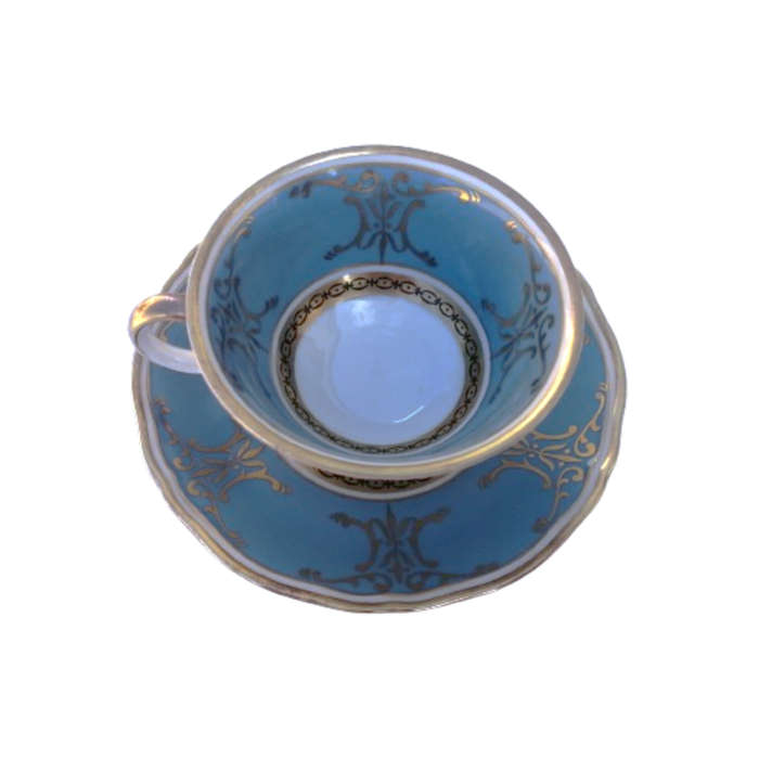 Scherzer Bavaria Porcelain Cup and Saucer Duo Turquoise Blue Gold decoration