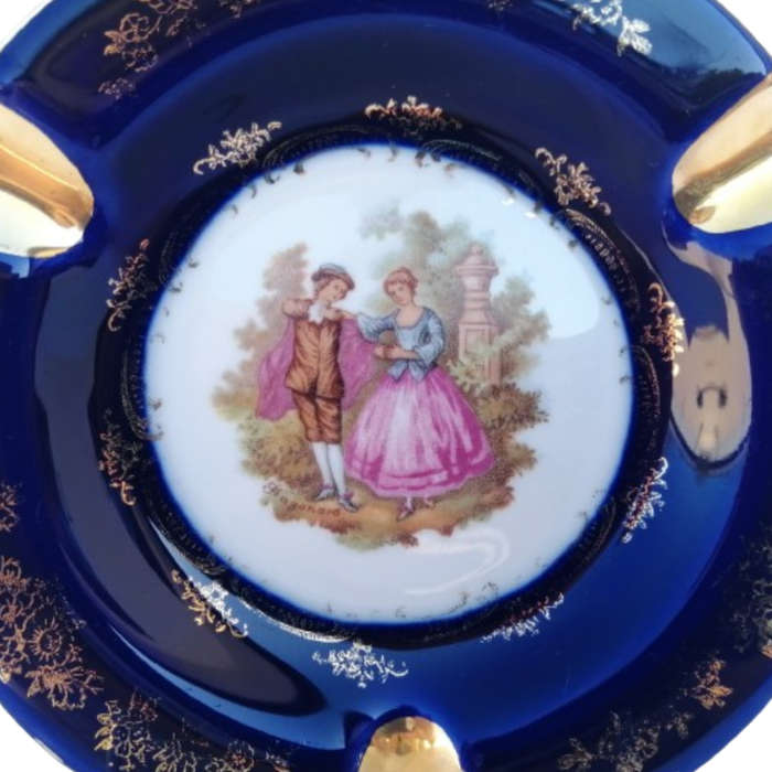 Limoges Porcelaine Cobalt Blue and 22k Gold oval dish