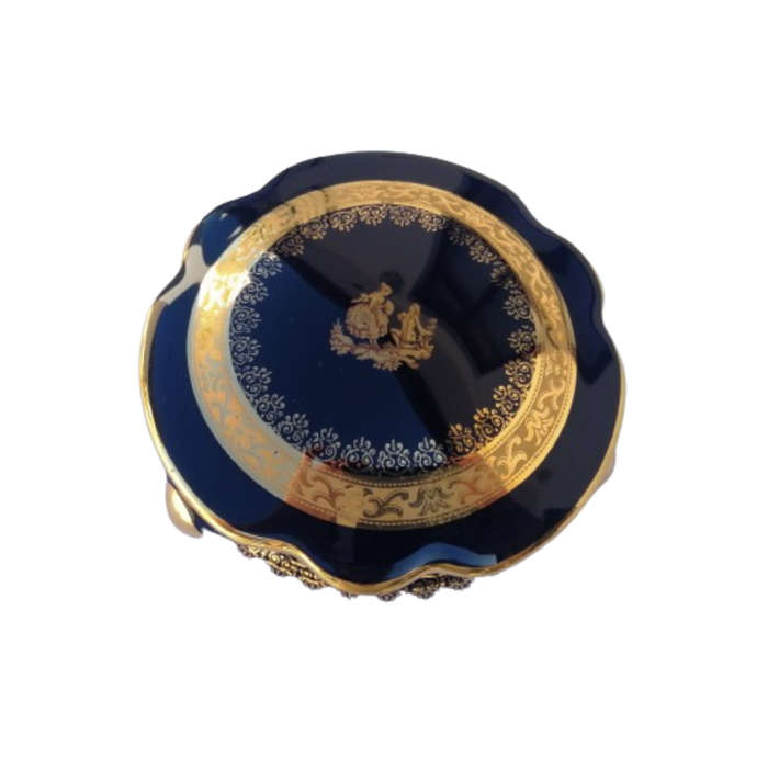 Limoges France Cobalt Cobalt Blue and 22k Gold Large Footed Trinket box