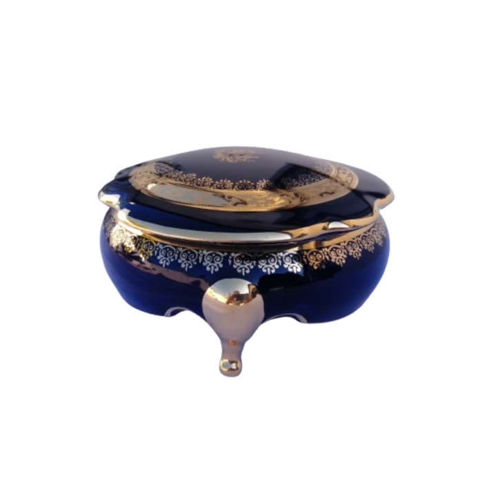 Limoges France Cobalt Cobalt Blue and 22k Gold Large Footed Trinket box