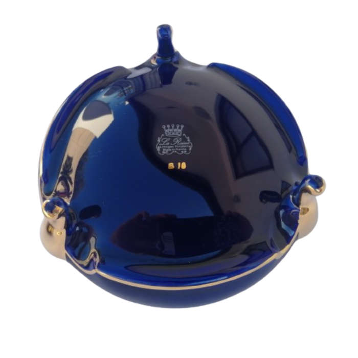 Limoges France Cobalt Cobalt Blue and 22k Gold Large Footed Trinket box