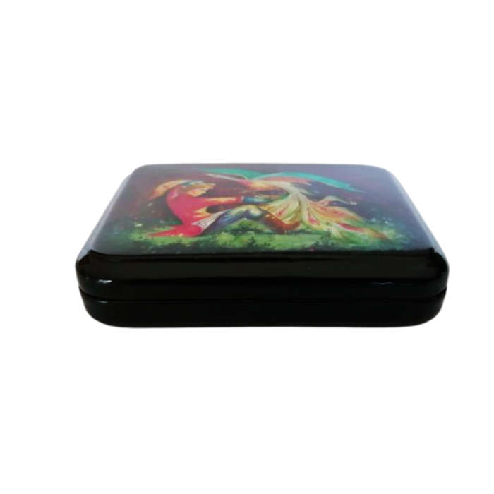 Russian Black lacquer Paper mache Firebird Trinket box