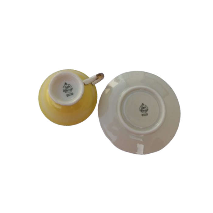 Scherzer Bavaria Porcelain Cup and Saucer Duo Yellow Gold decoration