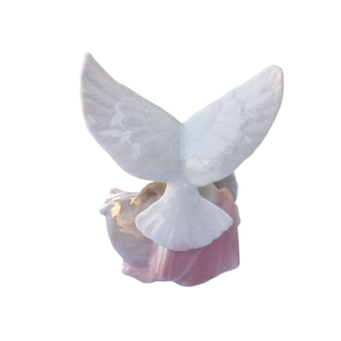 Tengra Figurine Sculptur white doves in pink nest Spain
