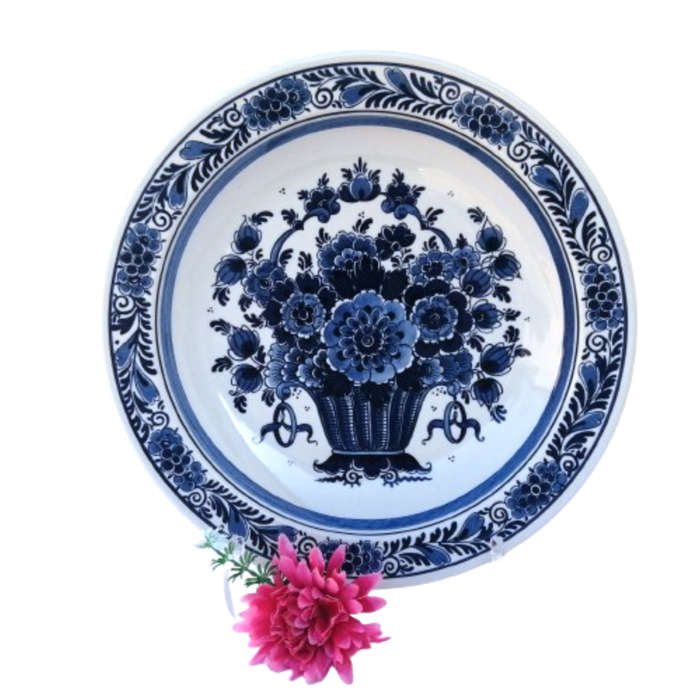 Royal Goedewaagen Blue Delft Handwork Basket of Flowers Large Dish