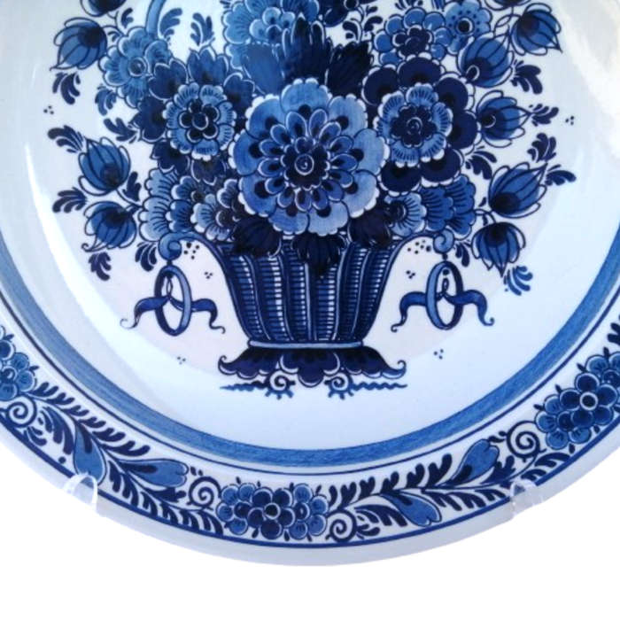Royal Goedewaagen Blue Delft Handwork Basket of Flowers Large Dish