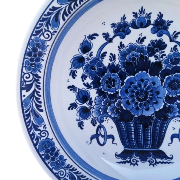 Royal Goedewaagen Blue Delft Handwork Basket of Flowers Large Dish