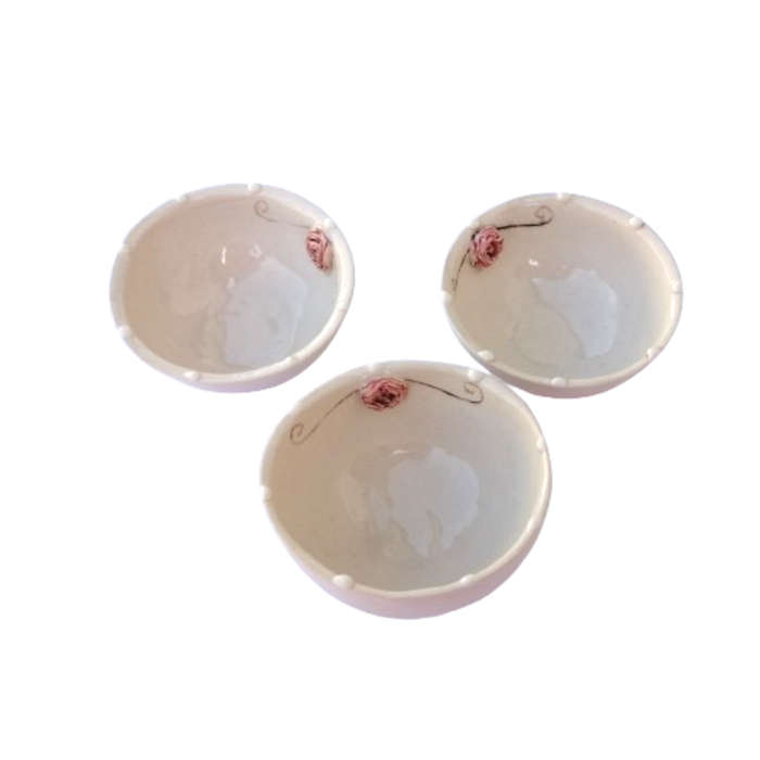 Set of three small pottery dip dishes pink rose by Elizlvo