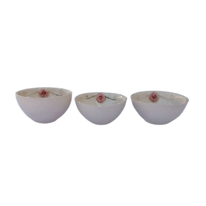 Set of three small pottery dip dishes pink rose by Elizlvo
