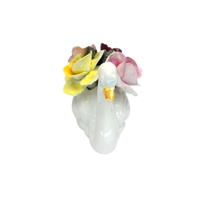 Bone China Floral Swan Vase of Flowers Roses