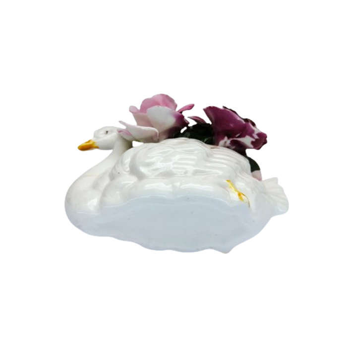 Bone China Floral Swan Vase of Flowers Roses
