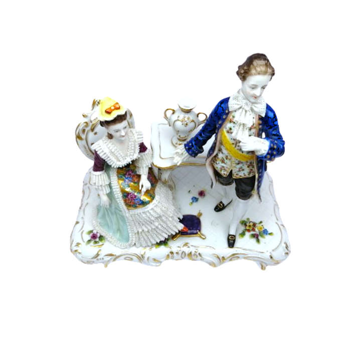 German Dresden Lace Porcelain Figurine Couple