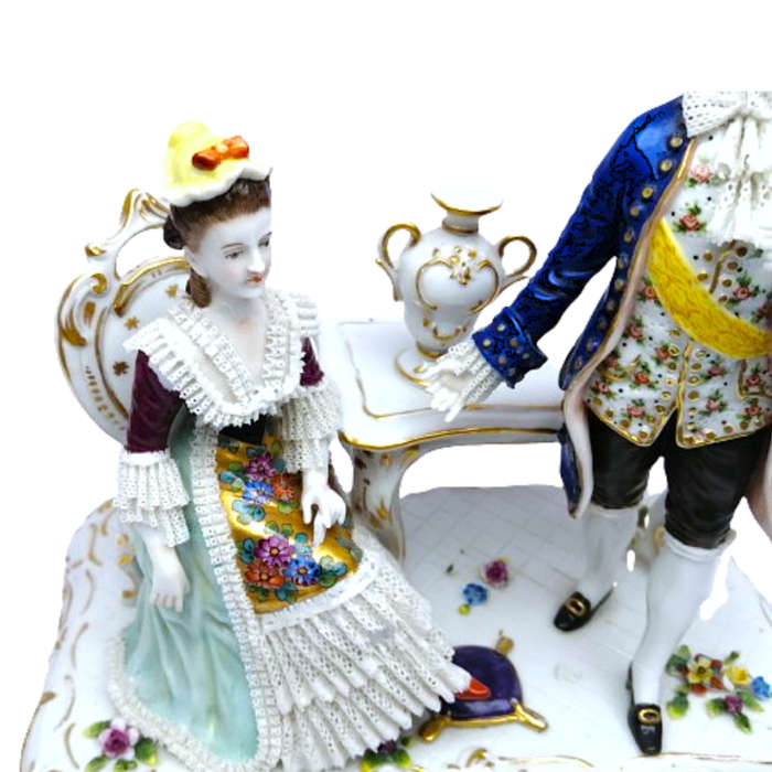 German Dresden Lace Porcelain Figurine Couple