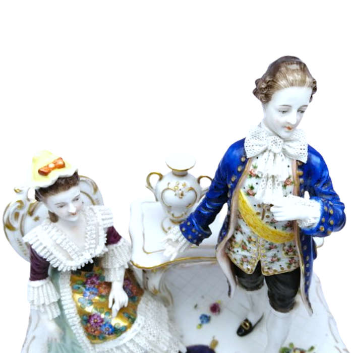 German Dresden Lace Porcelain Figurine Couple