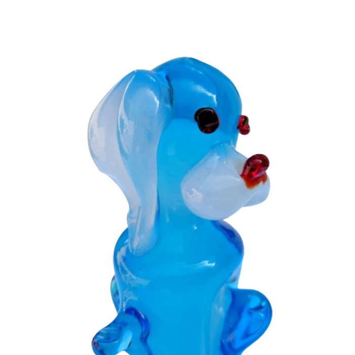 Murano vintage Art Glass Blue Sitting Dog