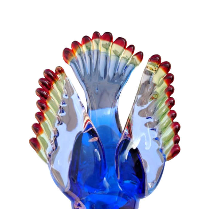 Fantastic Art Glass colorful Blue Bird on Flowers