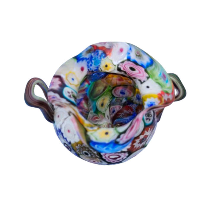 Murano Multicoloured Millefiori Fratelli Toso Vase with Handles