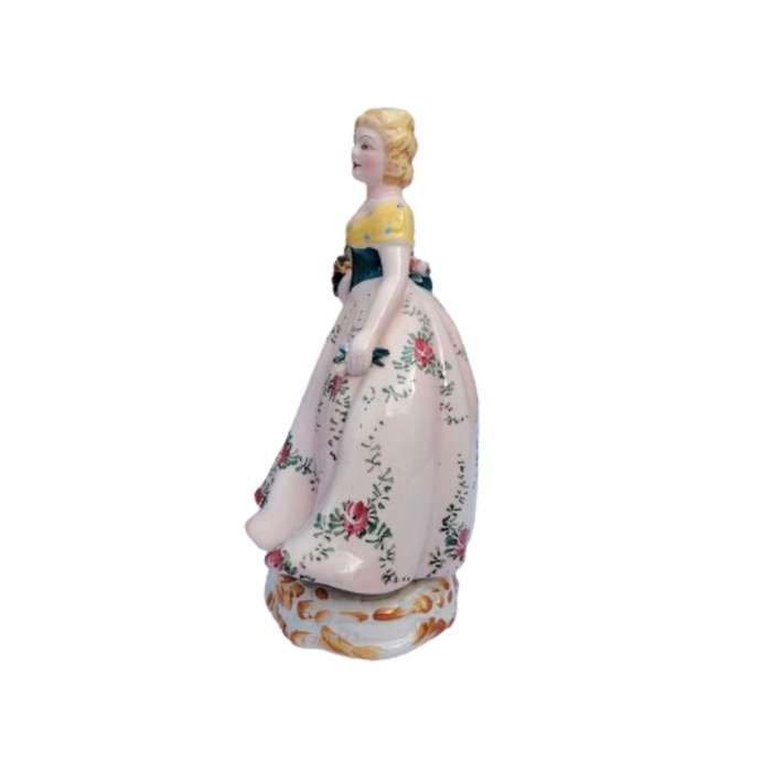 Made in Italy Porcelain Lady Figurine Floral Pink Dress and Basket of Flowers