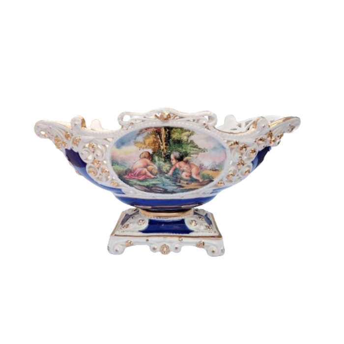 Capodimonte Large Bowl Gold Embellished Angel Cherub with 24k Gold Italy