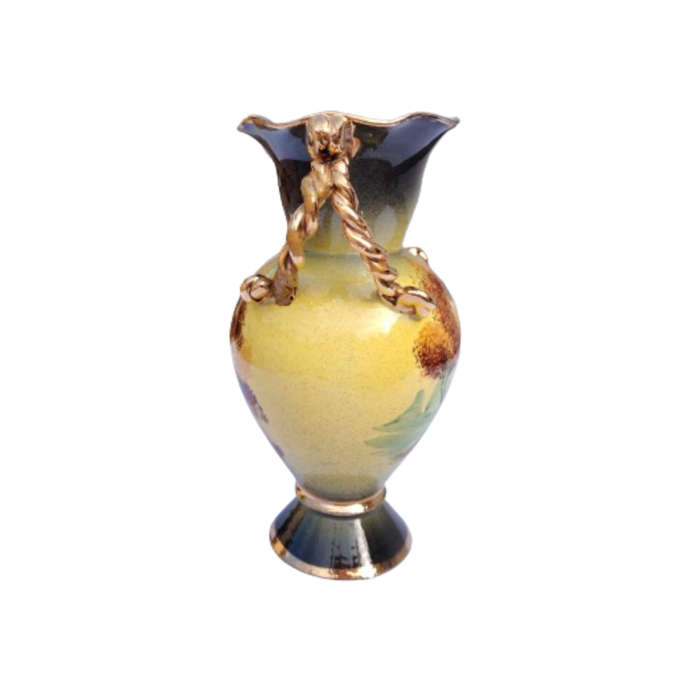 Italian hand painted Urn Vase Gold Rope Handles