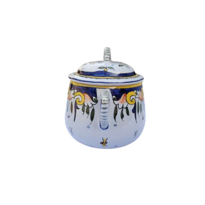 Vintage Vieux Rouen Jar Lidded Pot French Faience Hand Decorated
