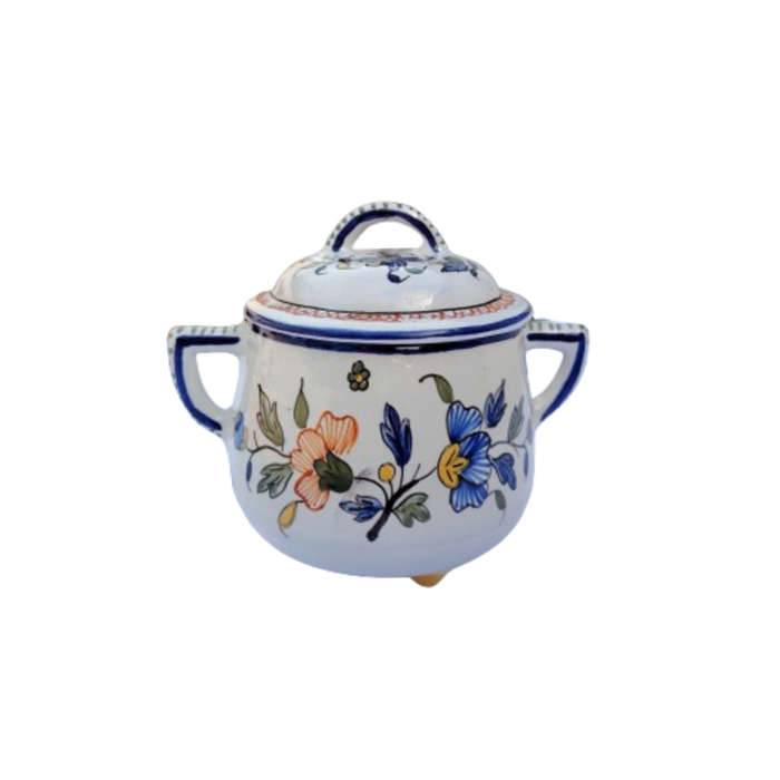 Vintage Vieux Rouen Jar Lidded Pot French Faience Hand Decorated