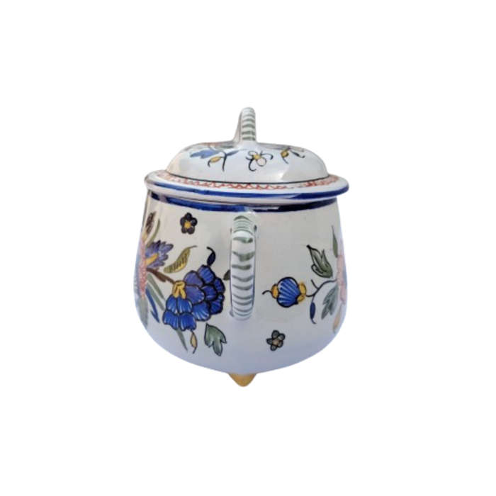 Vintage Vieux Rouen Jar Lidded Pot French Faience Hand Decorated