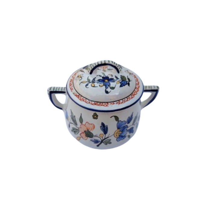 Vintage Vieux Rouen Jar Lidded Pot French Faience Hand Decorated