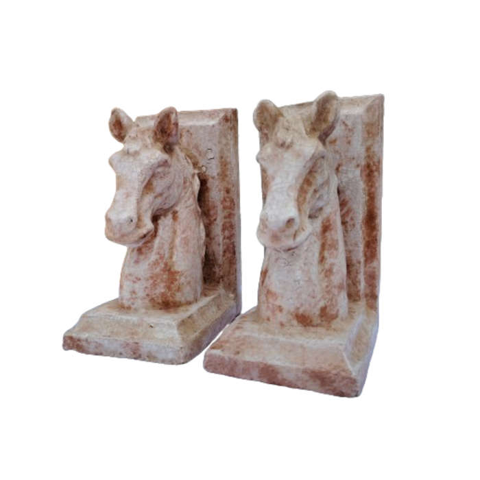 Marble Look Pottery Horse Head Bookends